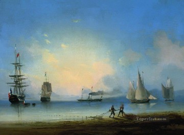 イワン・コンスタンティノヴィチ・アイヴァゾフスキー Painting - ロシアとフランスのフリゲート艦 1858 ロマンチックなイワン・アイヴァゾフスキー ロシア